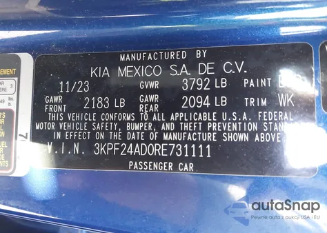 2024 Kia Forte Lxs from USA, damaged, VIN 3KPF24AD0RE731111